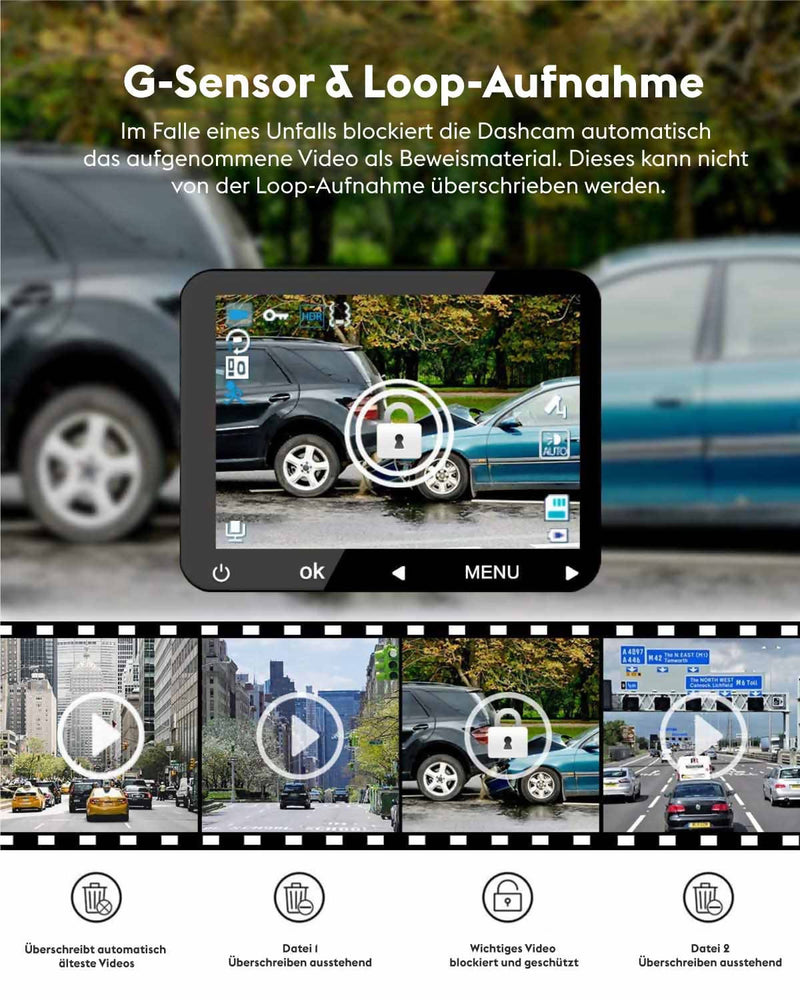Bestsee 1080P Dashcam Auto Vorne Hinten und Innen mit 64GB SD-Karte,  Autokamera mit Parküberwachung, Bewegungserkennung, Infrarot Nachtsicht,  G-Sensor, Loop-Auf…