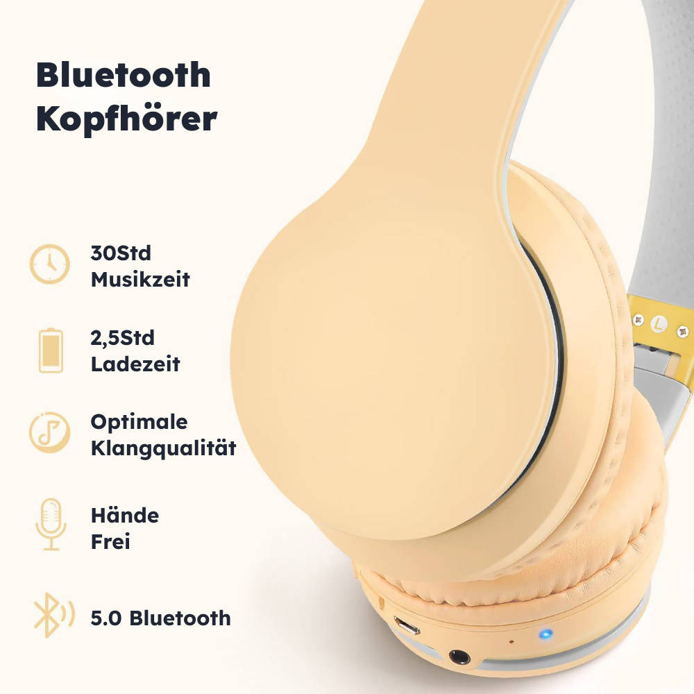 Bluetooth Kopfhörer Over-Ear / Kabellos / Stereo Sound / Faltbare Kopfhörer / Mit Integriertem Mikrofon / 3,5mm Anschluss für Handys, Laptops, PC