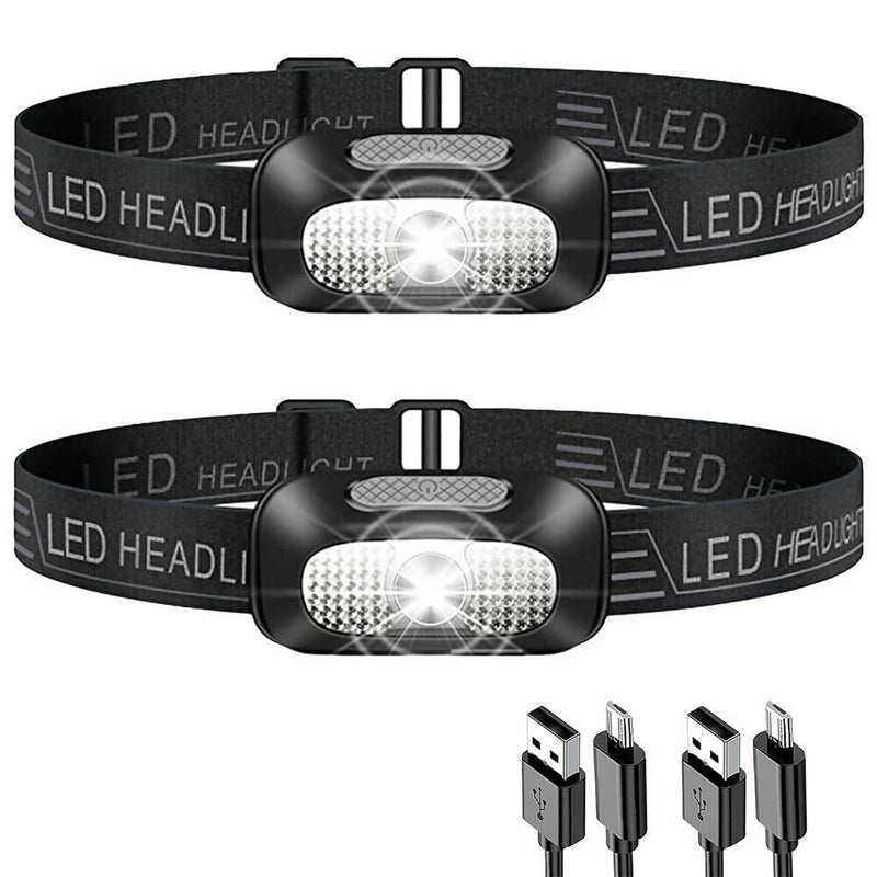 LED Stirnlampe Wiederaufladbar / 2 Stück / USB C / 5 Modi / Wasserdicht / Warnlicht / Superleicht / Perfekt für Outdoor-Aktivitäten / Energieklasse A+++