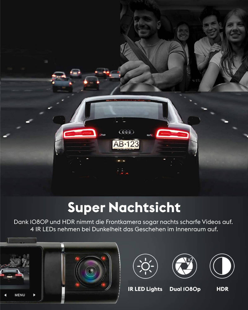 Abask Dashcam Auto Vorne Und Hinten Autokamera Mit 32 Gb Sd-karte