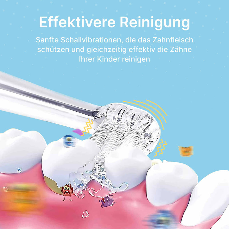 Elektrische Kinderzahnbürste für Kinder 1 bis 12 Jahren / Zahnbürste mit gelbem Fuchs Design und LED Licht / 4 weiche Aufsteckbürsten inklusive
