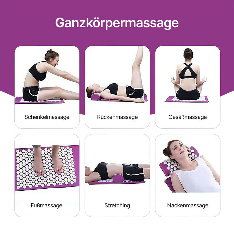 Akupressurmatte / Ganzkörpermassage gegen Verspannungen & Schmerzen / 7911 Massagepunkte / Inkl. Kopfmatte, 2 Triggerpunkt-Massagebälle & Tragetasche