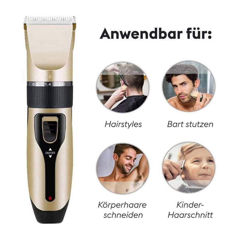 Elektrischer Haarschneider für Männer / Wiederaufladbar / Akku-Bartrasierer / 4 verschiedene Aufsätze / Selbstschärfende Titan-Klinge