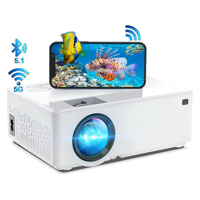 Full HD 1080P Beamer mit 2.4G, 5G, WLAN & Bluetooth / Mini Projektor für Bild & Video / Kompatibel mit TV Stick, Smartphone, Laptop, HDMI, DVD