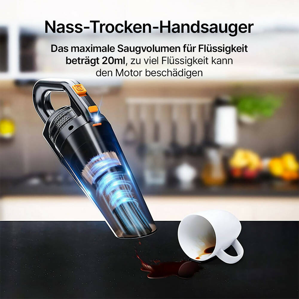 Leistungsstarker Akku-Handstaubsauger Pro / Beutelloser 9500Pa Handstaubsauger für Nass & Trocken / Handsauger mit 2600mAh Akku & LED-Leuchte