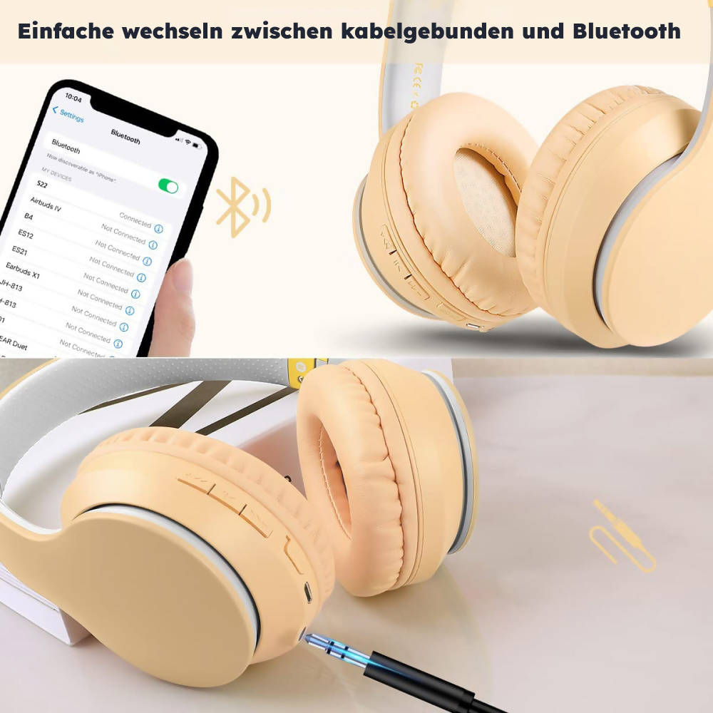 Bluetooth Kopfhörer Over-Ear / Kabellos / Stereo Sound / Faltbare Kopfhörer / Mit Integriertem Mikrofon / 3,5mm Anschluss für Handys, Laptops, PC