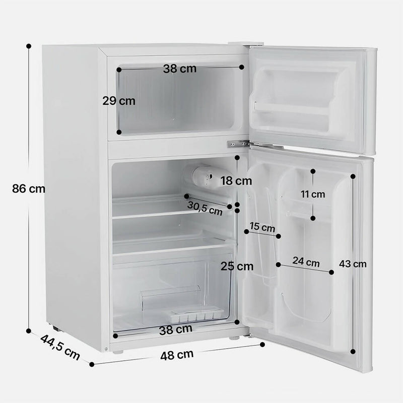 90L Mini-Kühlschrank mit separatem Gefrierfach / Kompakt / 48,5 x 49,5 x 86 cm / Weiß