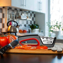 Profi Messerschärfer mit 3-Stufen / Zusätzliche Funktion für Scheren / Manueller Messerschleifer für Entgraten, Formen, Grobschliff, Schärfen, Honen und Polieren / Schleifstein, Rollschleifer, Wetzstahl