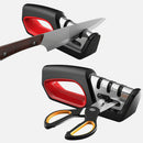 Profi Messerschärfer mit 3-Stufen / Zusätzliche Funktion für Scheren / Manueller Messerschleifer für Entgraten, Formen, Grobschliff, Schärfen, Honen und Polieren / Schleifstein, Rollschleifer, Wetzstahl