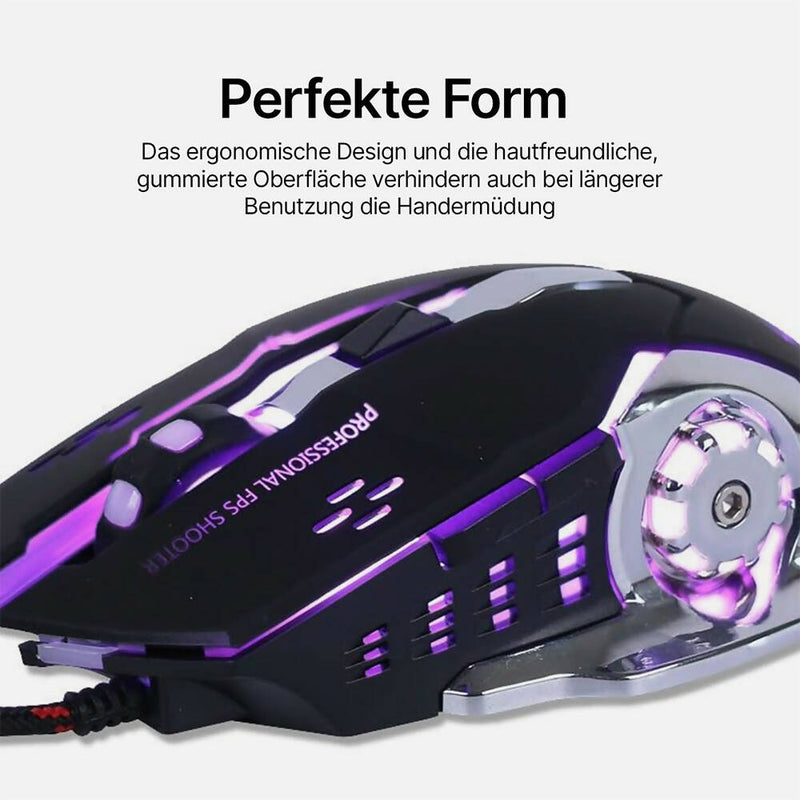 Premium Gaming Maus / Kabelgebunden / 6 Programmierbare Tasten / 4 DPI-Einstellungen / Ergonomisches Design / LED-Hintergrundbeleuchtung / Schwarz