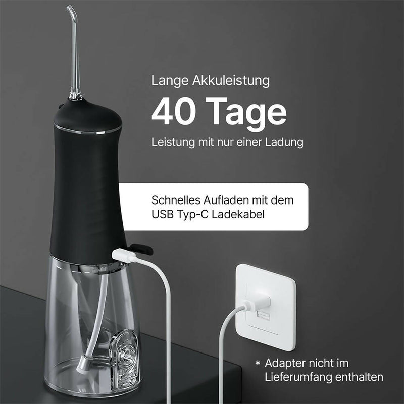 Kabellose Munddusche mit vielseitigen Reinigungsmodi / 5 Düsen / 300ML Wassertank / USB-C / Wiederaufladbare Oral Irrigator (weiß)