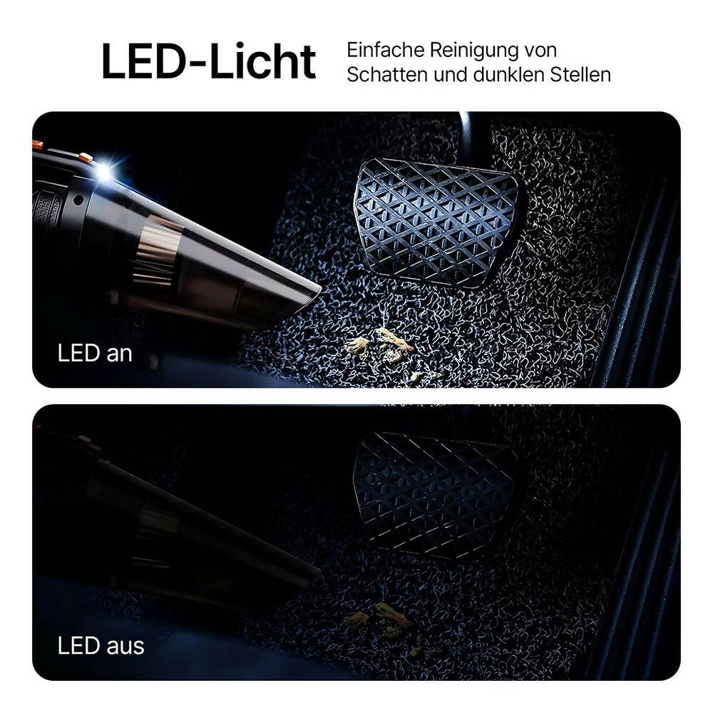 Leistungsstarker Akku-Handstaubsauger Pro / Beutelloser 9500Pa Handstaubsauger für Nass & Trocken / Handsauger mit 2600mAh Akku & LED-Leuchte