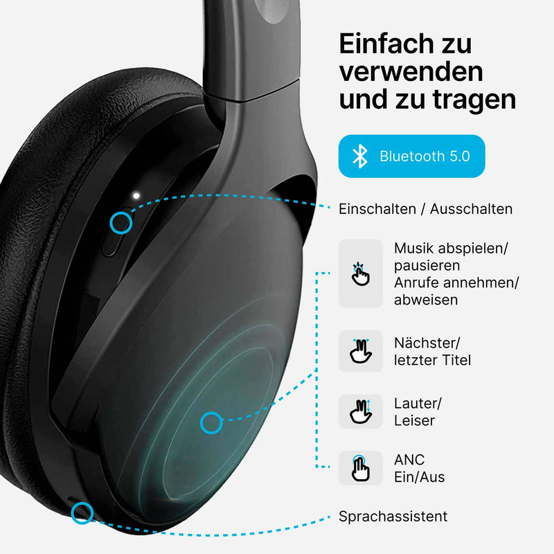 Noise-Cancelling-Kopfhörer mit 100 Stunden Hörzeit / Kabelloses Over-Ear Headset mit Premium-Sound & Bluetooth / Schnelles Aufladen, Kopfhörer für Zuhause und das Büro